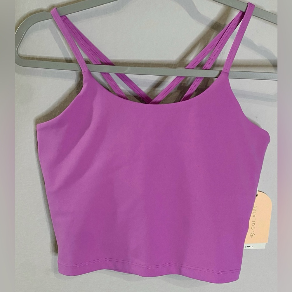 Cropped Strappy Sports Bra Tank - Purple